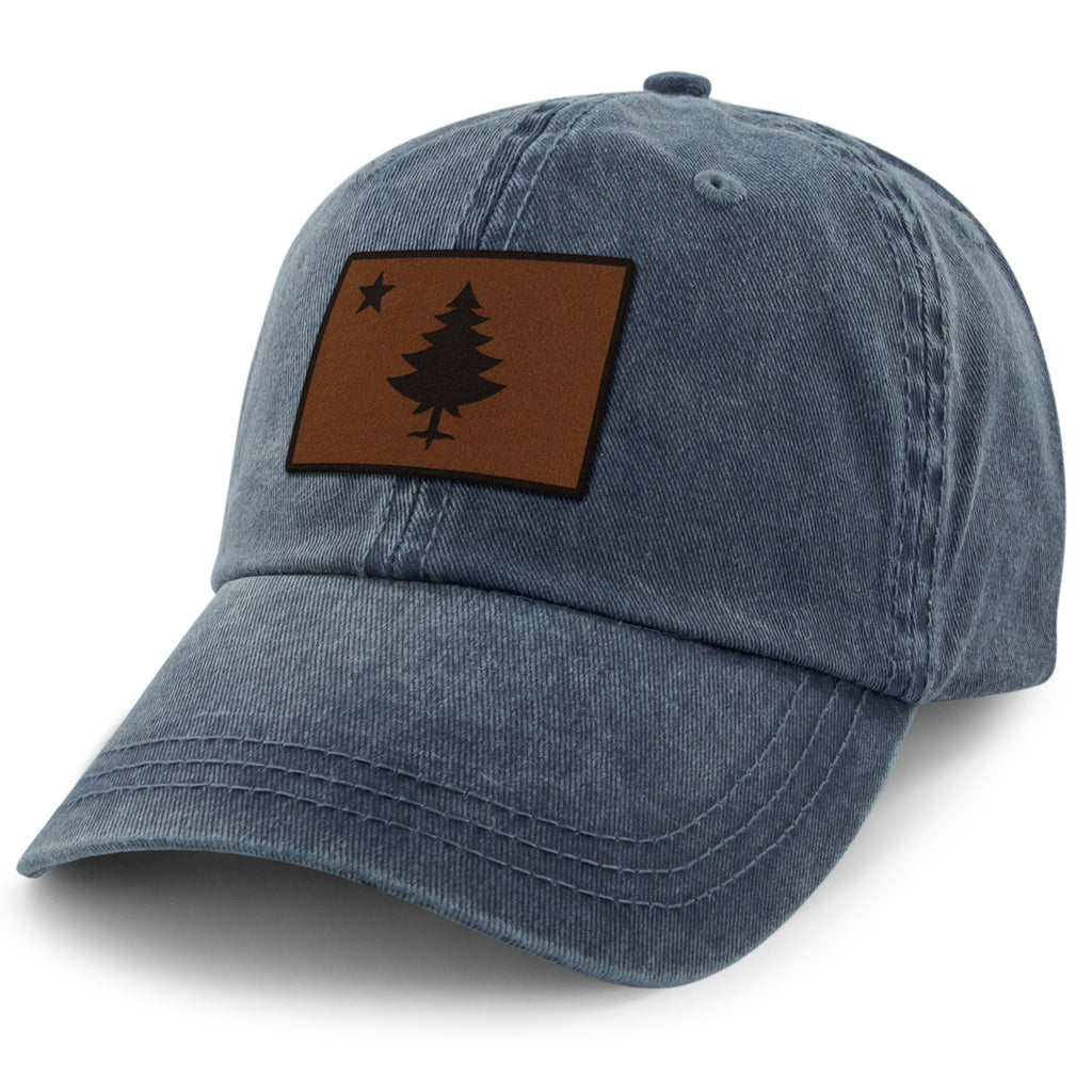 Vintage Maine Flag Leather Patch Washed Dad Hat - Chowdaheadz