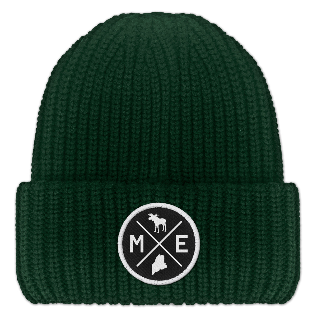 Maine Circle Emblem Chunky Knit Winter Hat