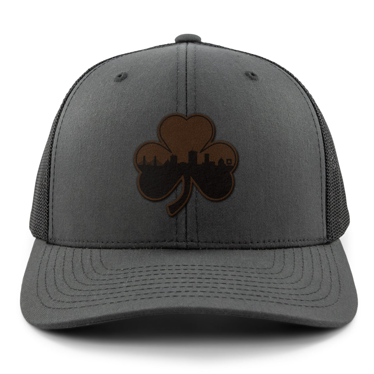 Boston Shamrock Skyline Leather Patch Classic Snapback Trucker - Chowdaheadz