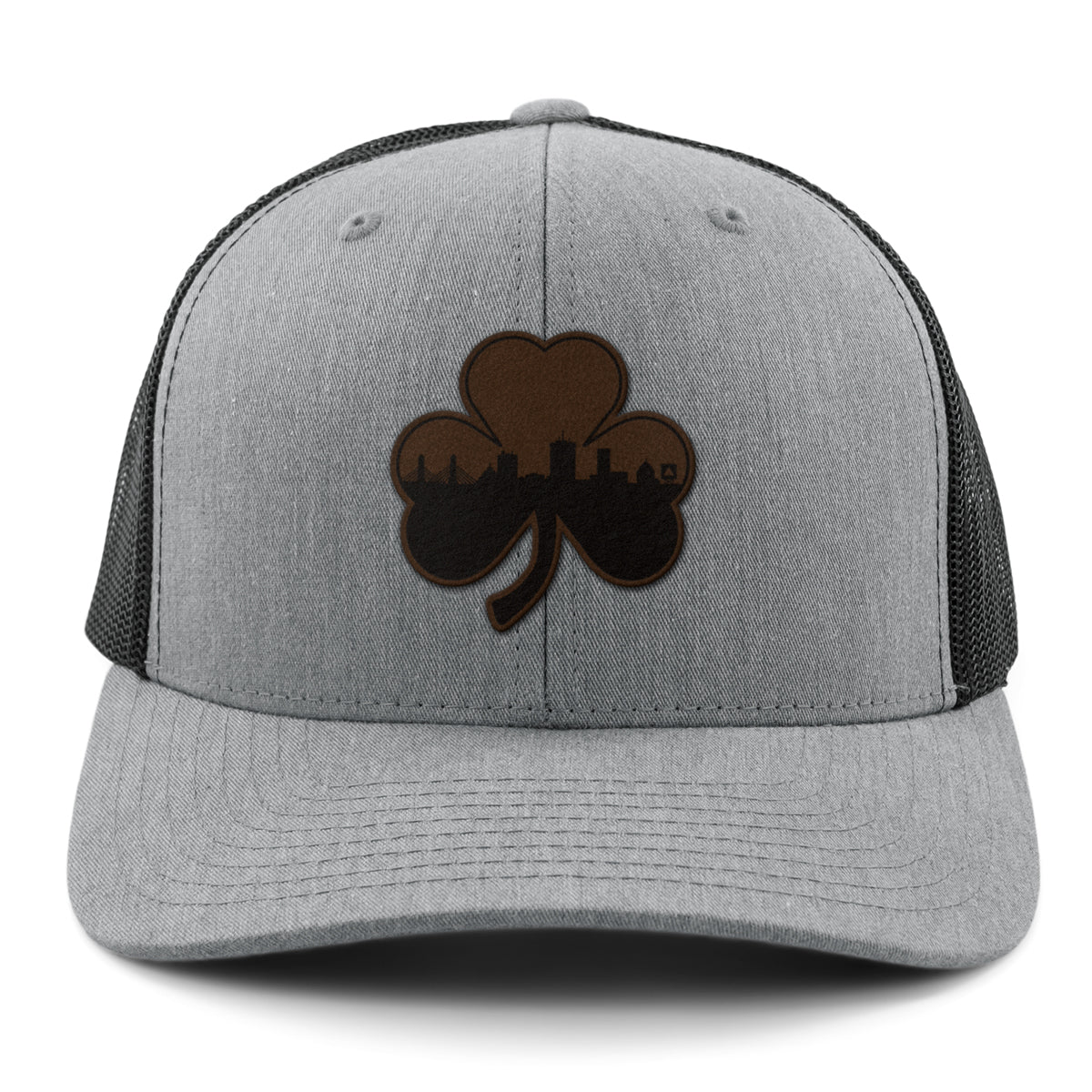 Boston Shamrock Skyline Leather Patch Classic Snapback Trucker - Chowdaheadz