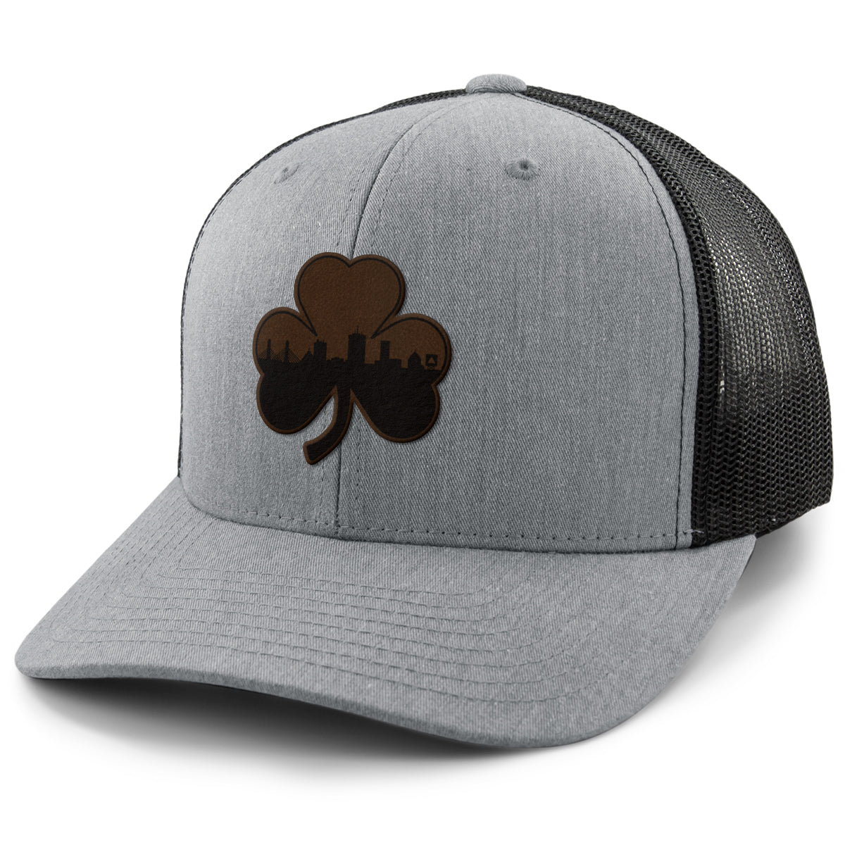 Boston Shamrock Skyline Leather Patch Classic Snapback Trucker - Chowdaheadz