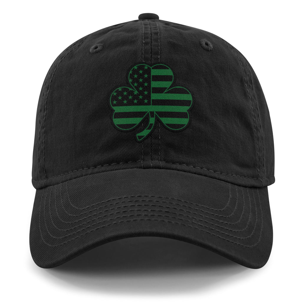Shamrock Stars & Stripes Tonal Dad Hat — front view in Black