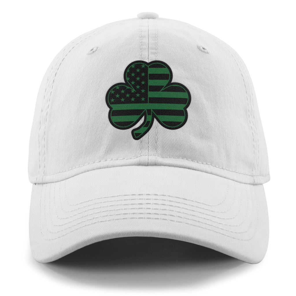 Shamrock Stars & Stripes Tonal Dad Hat — front view in White