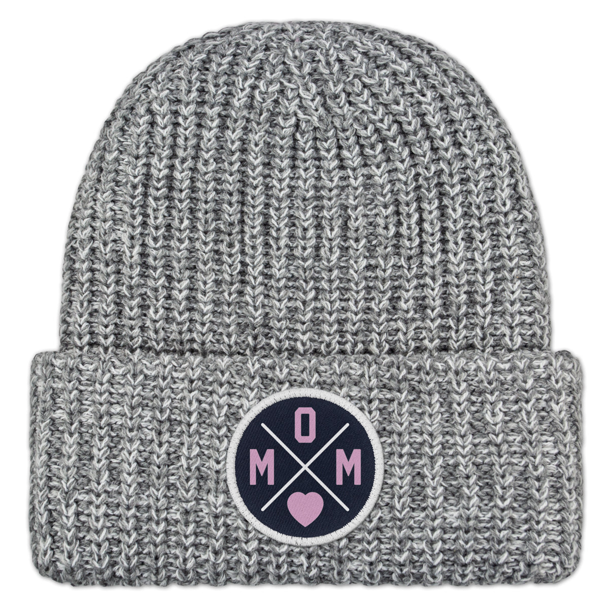 Mom Heart Circle Patch Chunky Knit Winter Hat