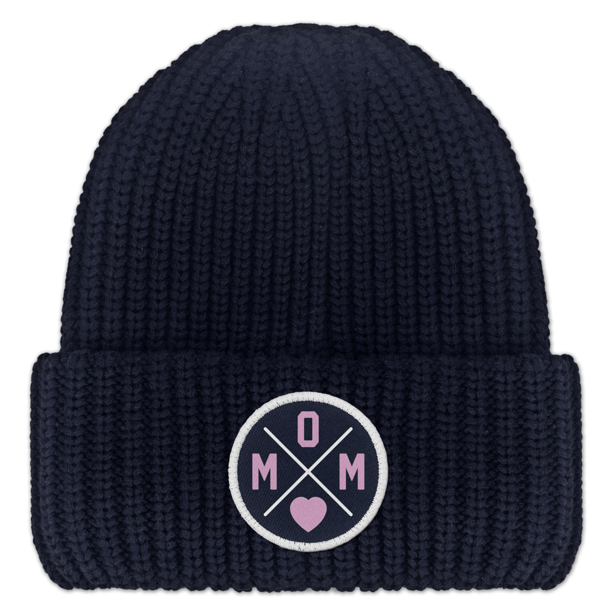 Mom Heart Circle Patch Chunky Knit Winter Hat - Chowdaheadz