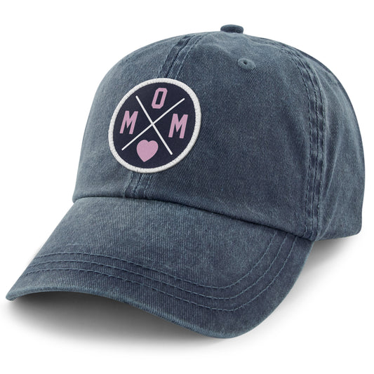 MOM Heart Circle Patch Washed Dad Hat - Chowdaheadz
