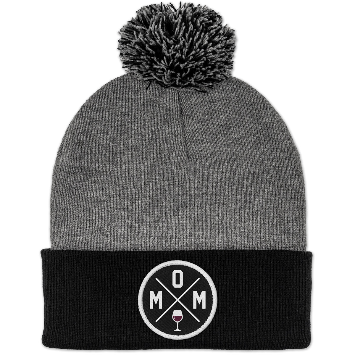 Mom Wine Lover Circle Patch Two Tone Knit - Chowdaheadz