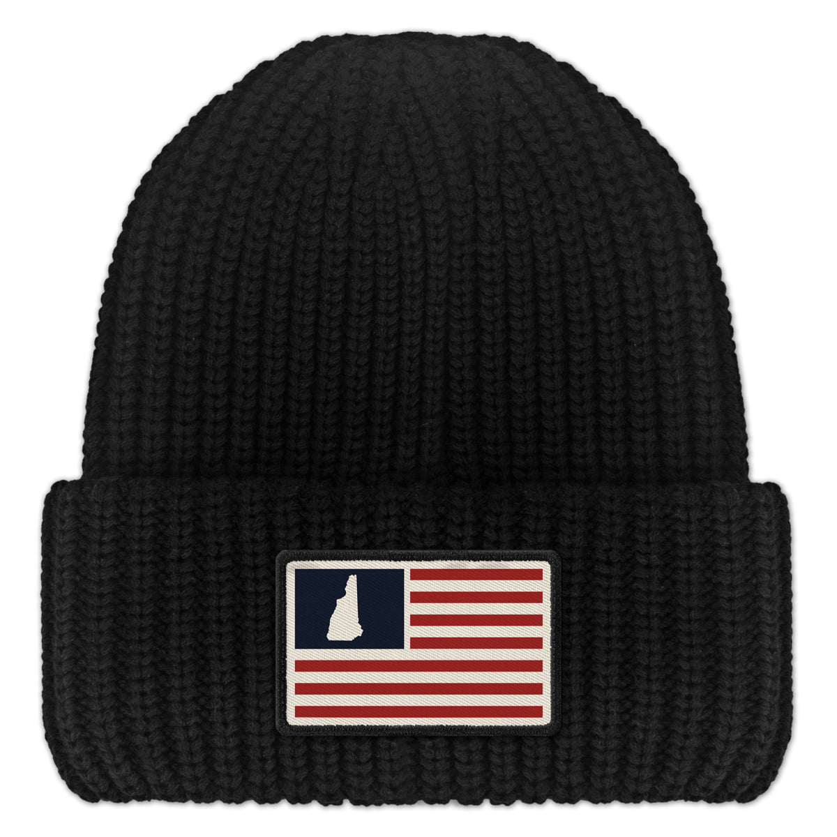 New Hampshire USA Flag Patch Chunky Knit Winter Hat