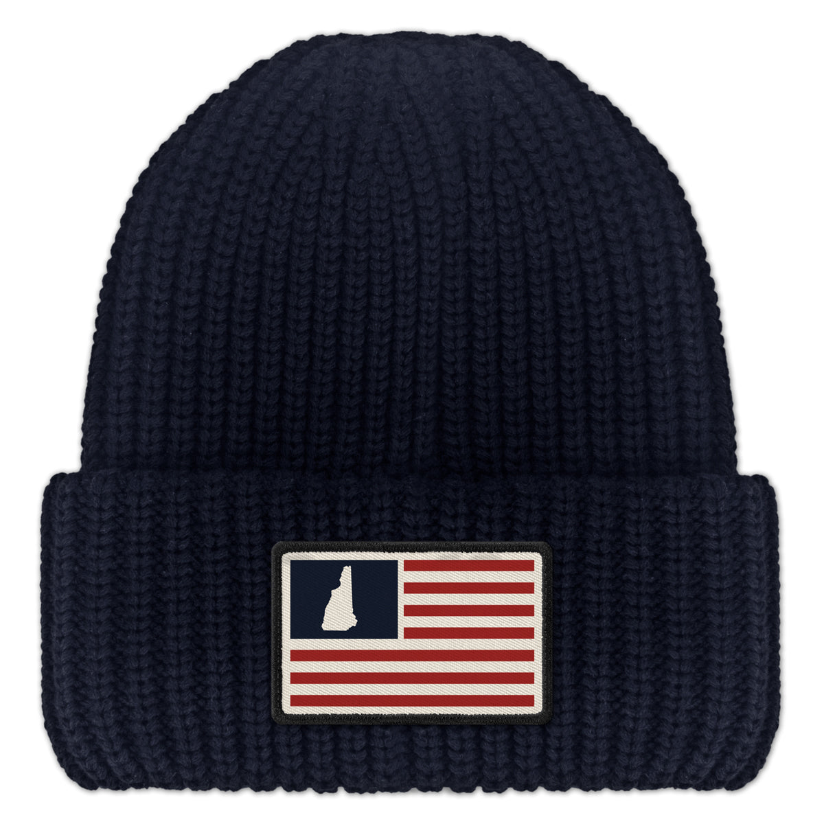 New Hampshire USA Flag Patch Chunky Knit Winter Hat