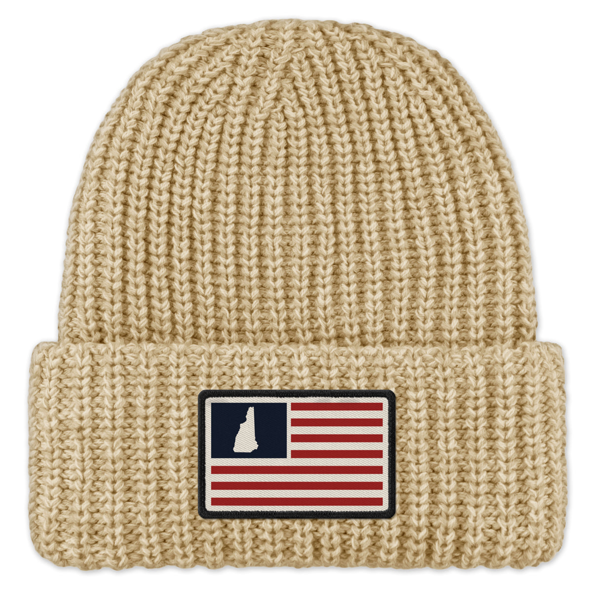 New Hampshire USA Flag Patch Chunky Knit Winter Hat