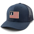 NH USA Flag Patch classic snapback trucker in navy — NH-USA flag patch on structured front