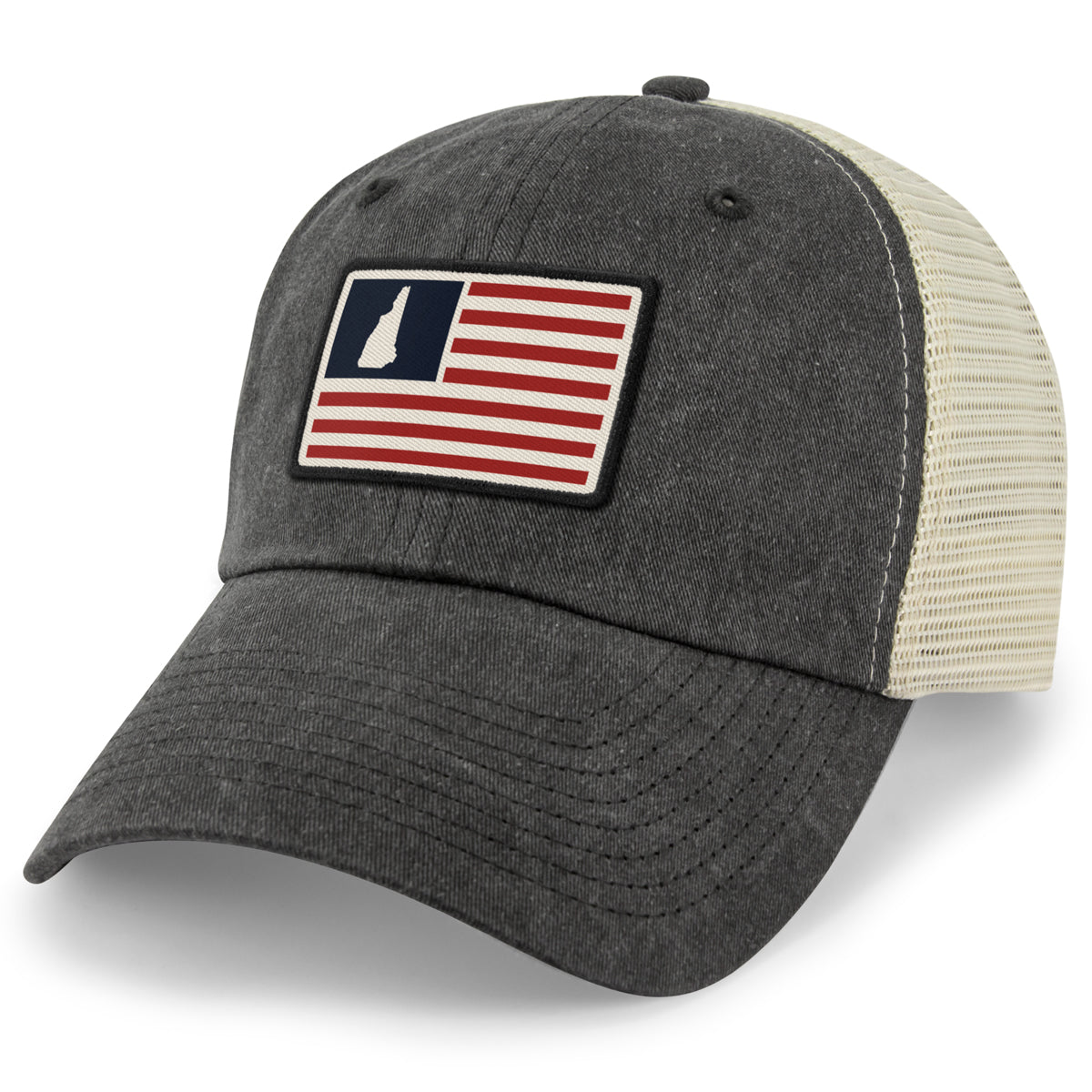 New Hampshire USA Flag Patch Relaxed Trucker Hat
