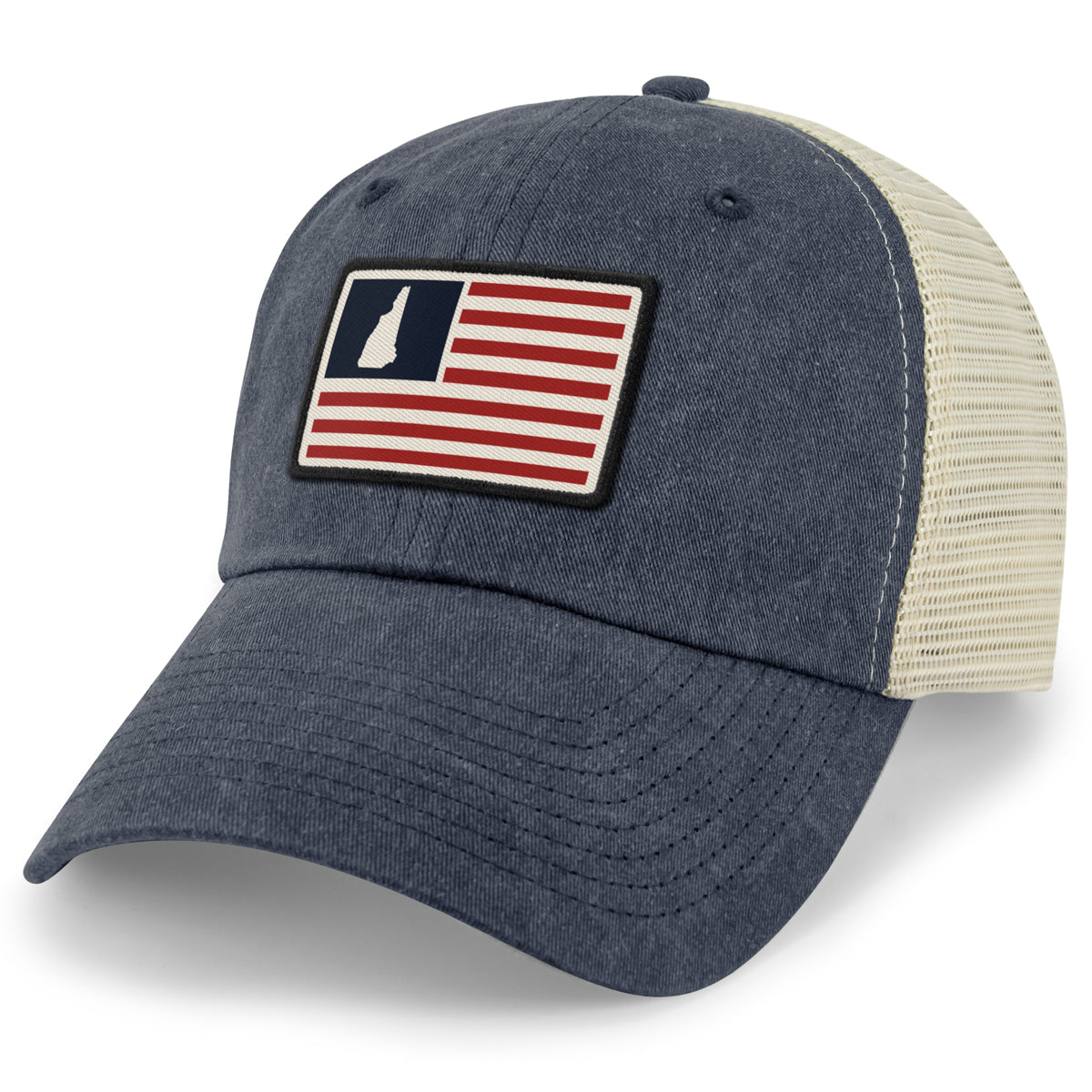 New Hampshire USA Flag Patch Relaxed Trucker Hat