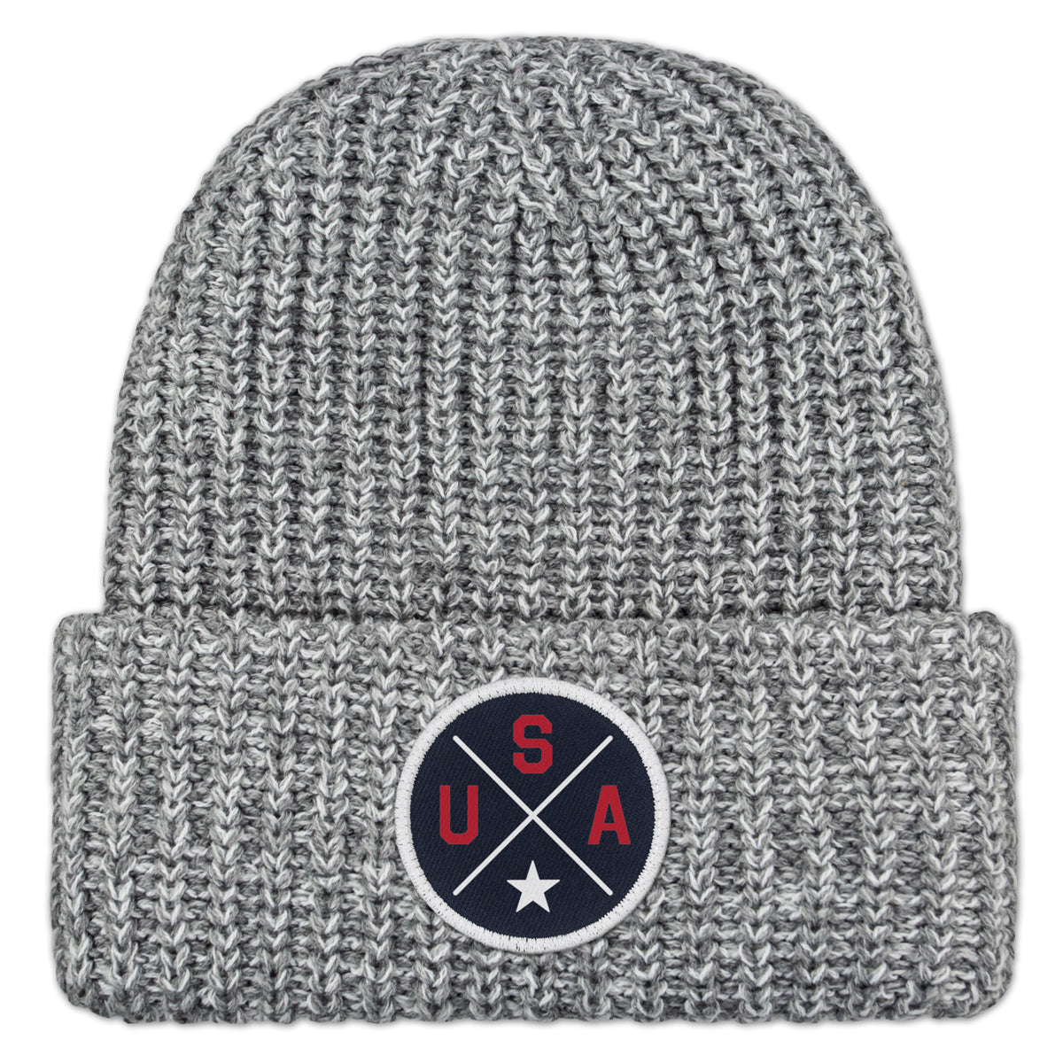 USA Circle Emblem Chunky Knit Winter Hat - Chowdaheadz