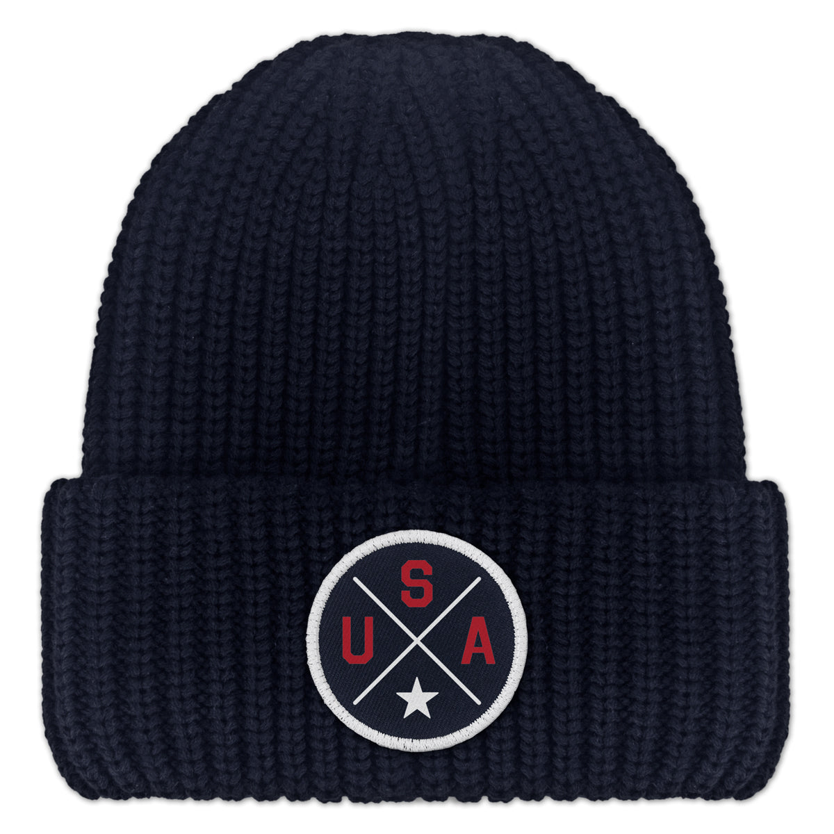 USA Circle Emblem Chunky Knit Winter Hat - Chowdaheadz