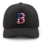 Front of black USA Boston Block B Skyline performance hat with American flag Block B