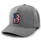 USA Boston Block B Skyline performance hat in gray — flag-filled Block B and Boston