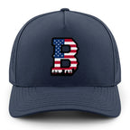 Front of navy USA Boston Block B Skyline performance hat with American flag Block B