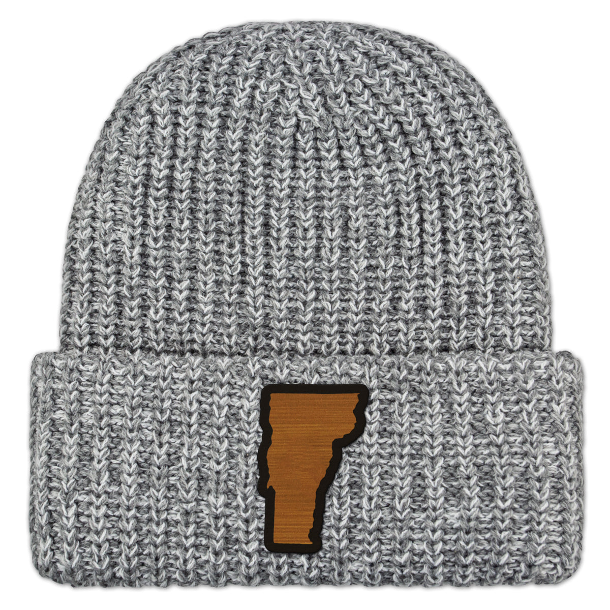 Vermont State Wood Grain Patch Chunky Knit Winter Hat