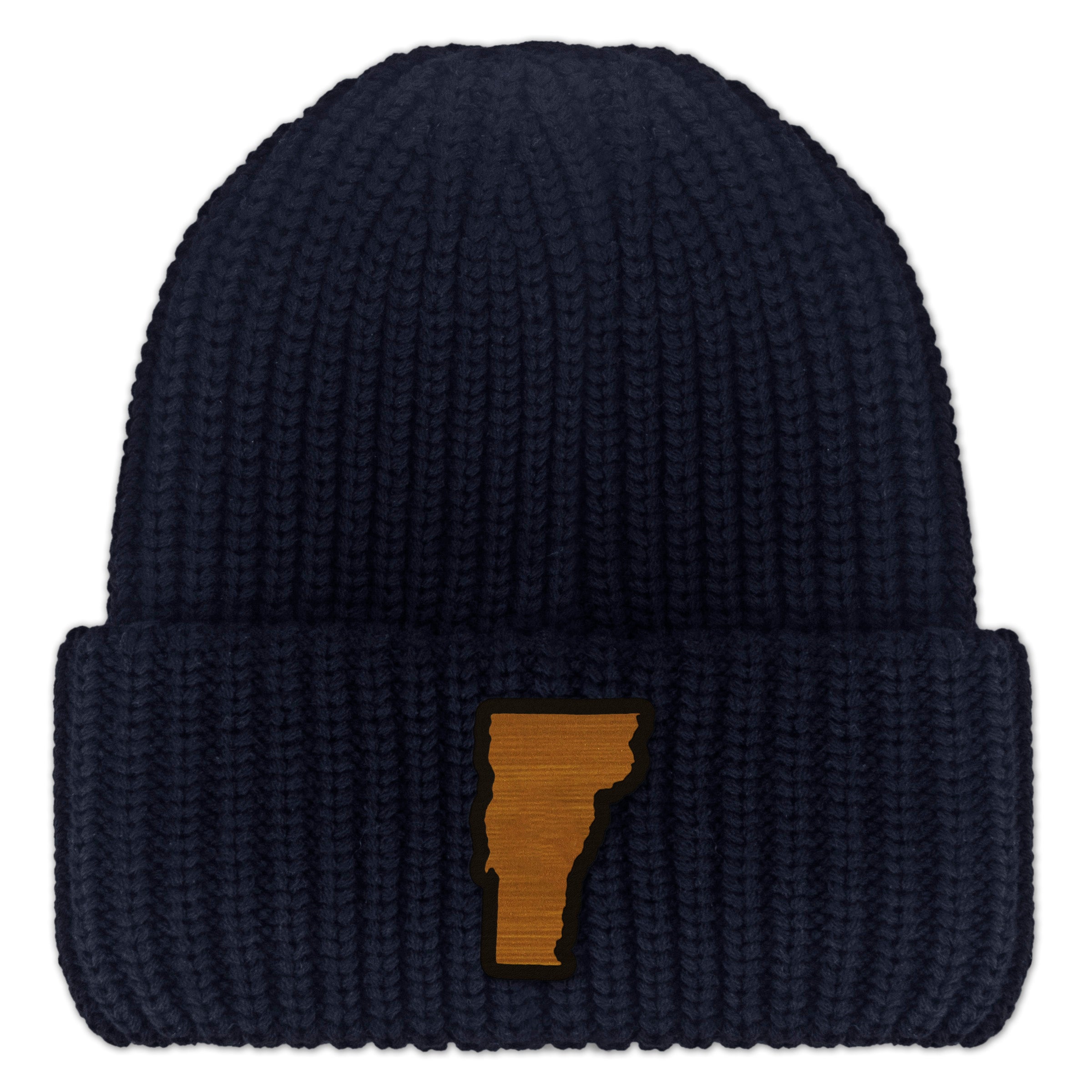 Vermont State Wood Grain Patch Chunky Knit Winter Hat