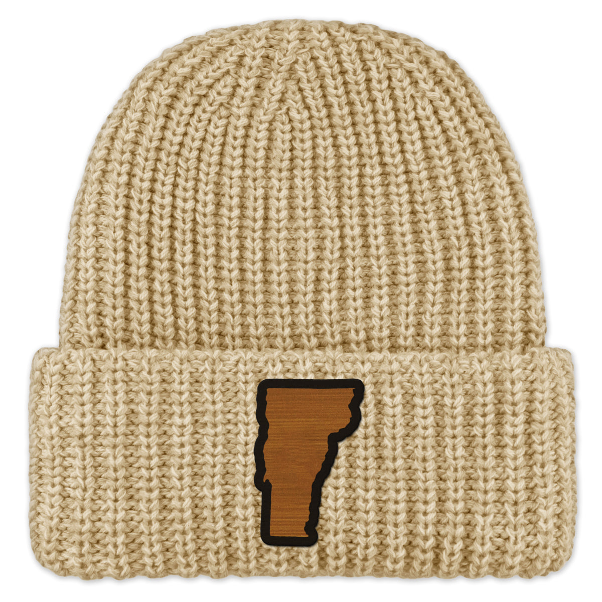 Vermont State Wood Grain Patch Chunky Knit Winter Hat