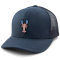 USA Lobster classic snapback trucker hat in navy — American flag lobster graphic