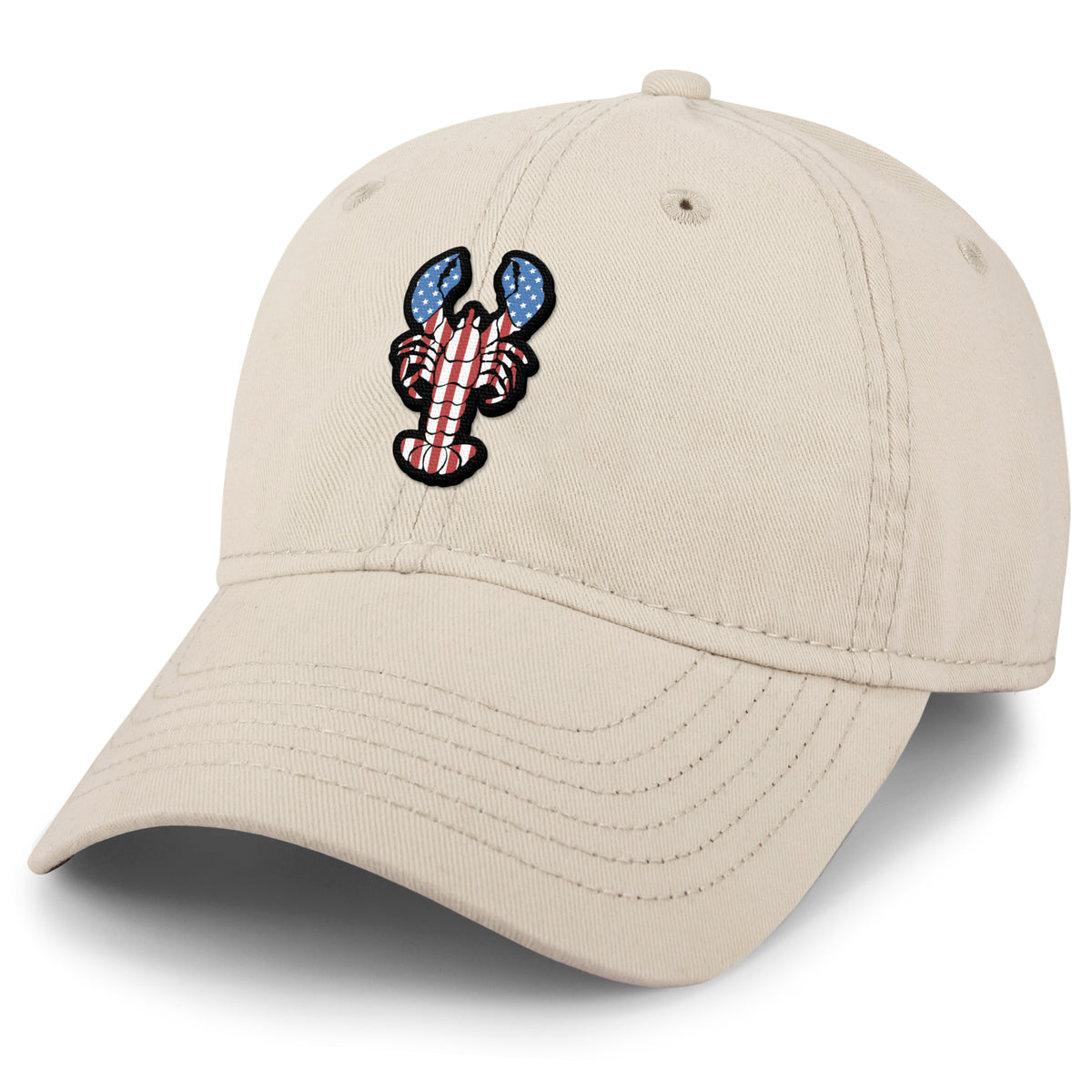 USA Lobster dad hat in stone — American flag lobster graphic on 6-panel cap