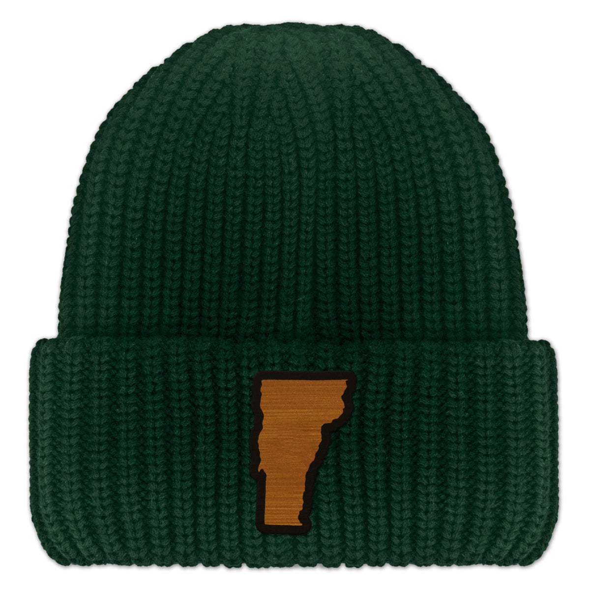 Vermont State Wood Grain Patch Chunky Knit Winter Hat