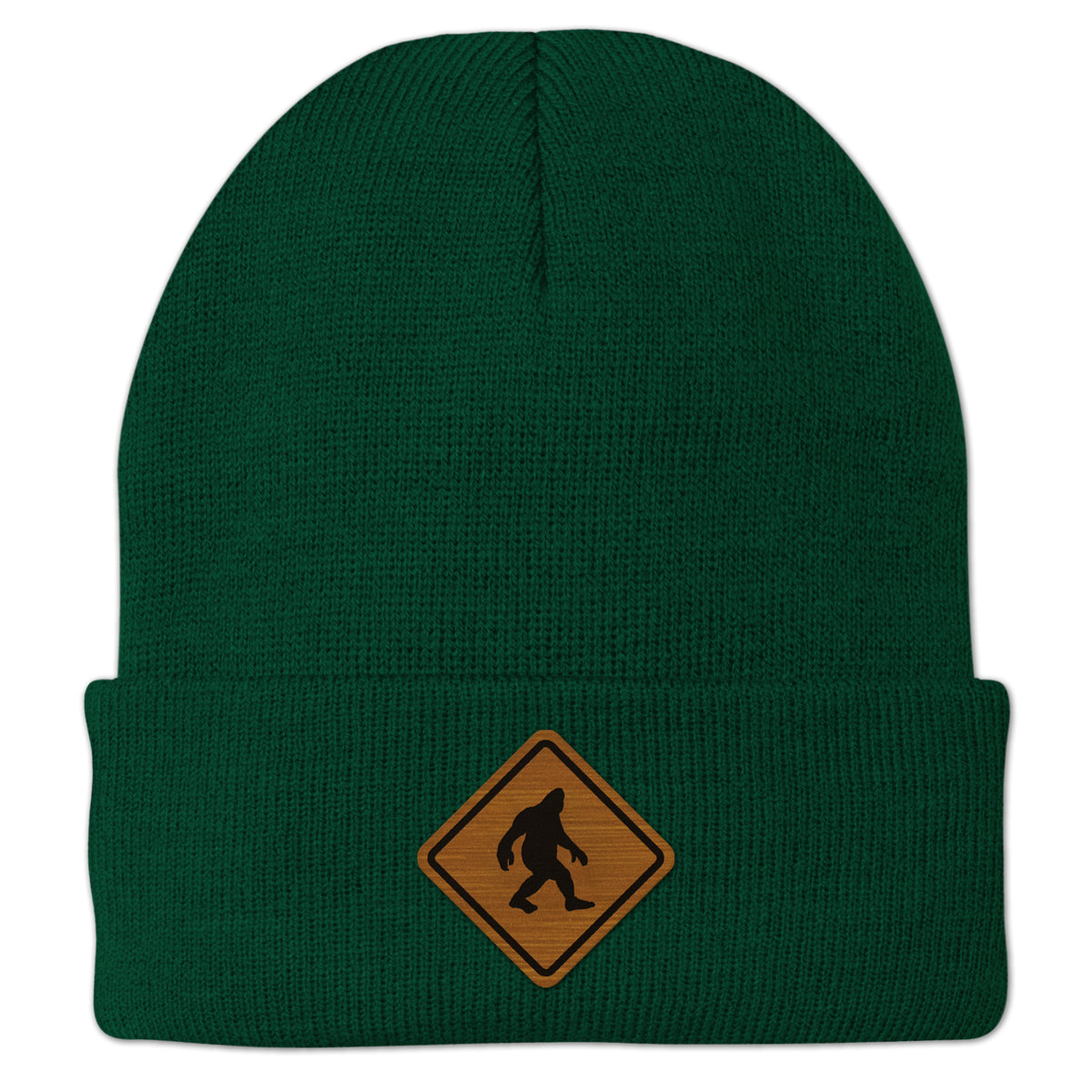 Bigfoot Crossing Sign Wood Grain Patch Cuff Knit - Chowdaheadz