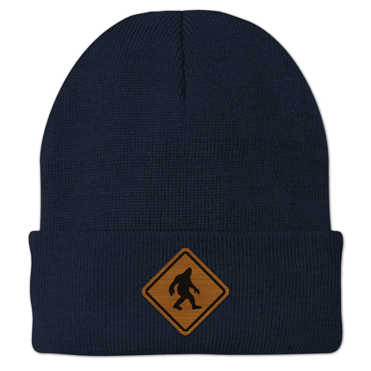 Bigfoot Crossing Sign Wood Grain Patch Cuff Knit - Chowdaheadz