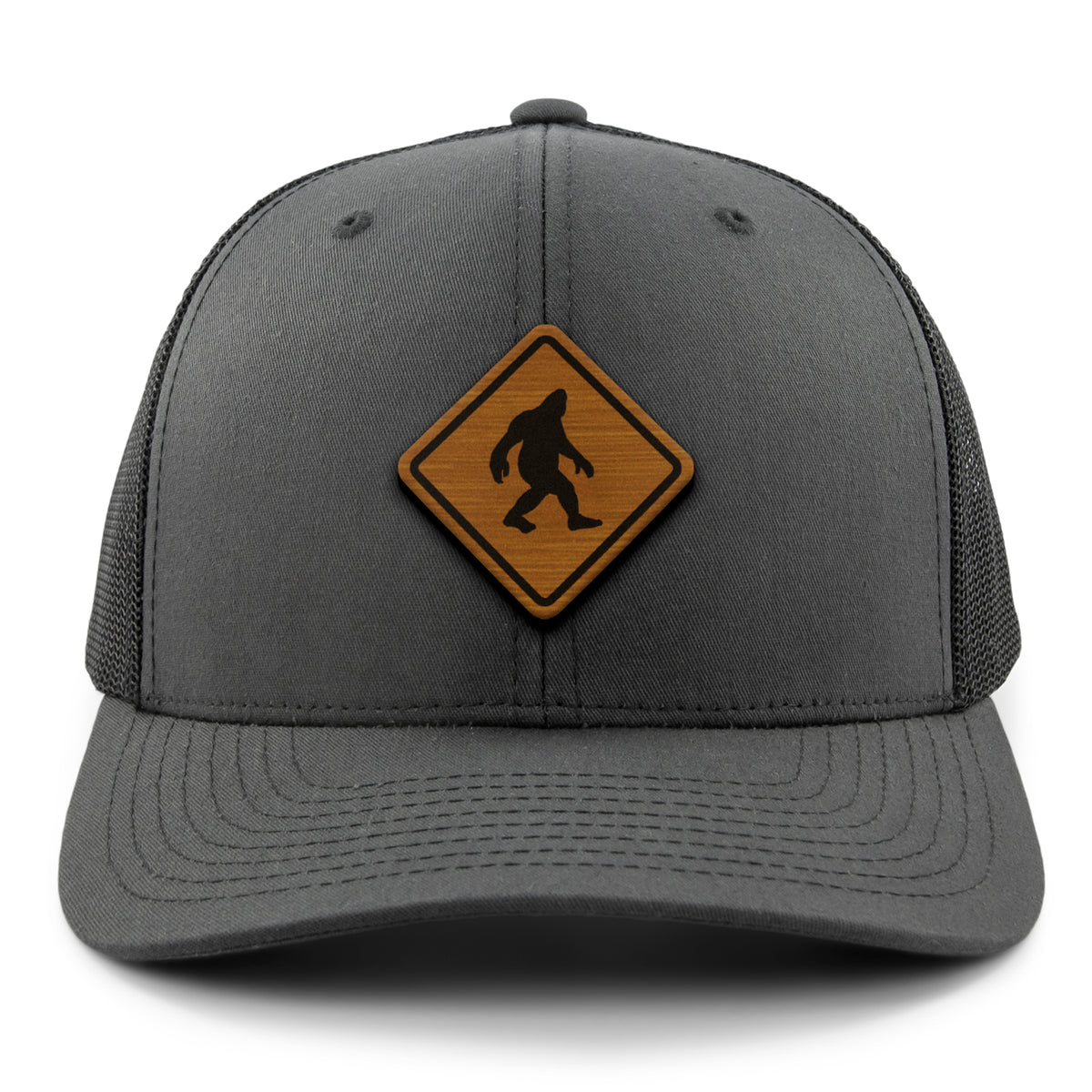 Bigfoot Crossing Sign Wood Grain Patch Classic Snapback Trucker Hat - Chowdaheadz