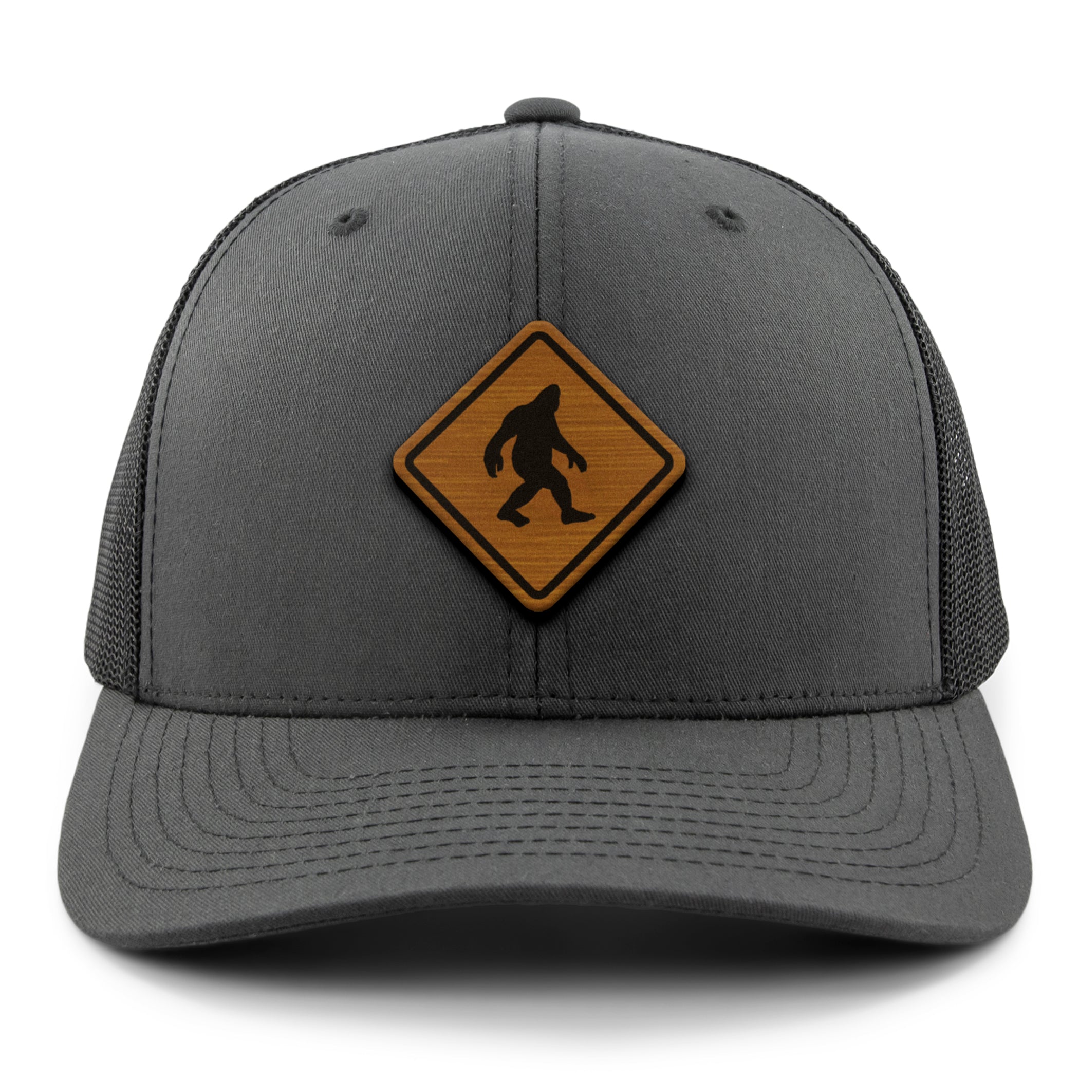 Bigfoot Crossing Sign Wood Grain Patch Classic Snapback Trucker Hat