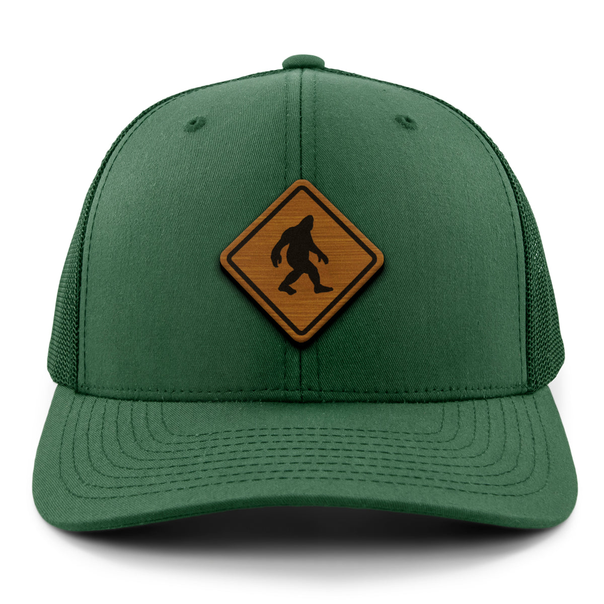 Bigfoot Crossing Sign Wood Grain Patch Classic Snapback Trucker Hat - Chowdaheadz