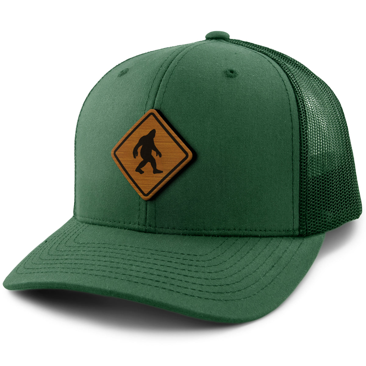Bigfoot Crossing Sign Wood Grain Patch Classic Snapback Trucker Hat - Chowdaheadz