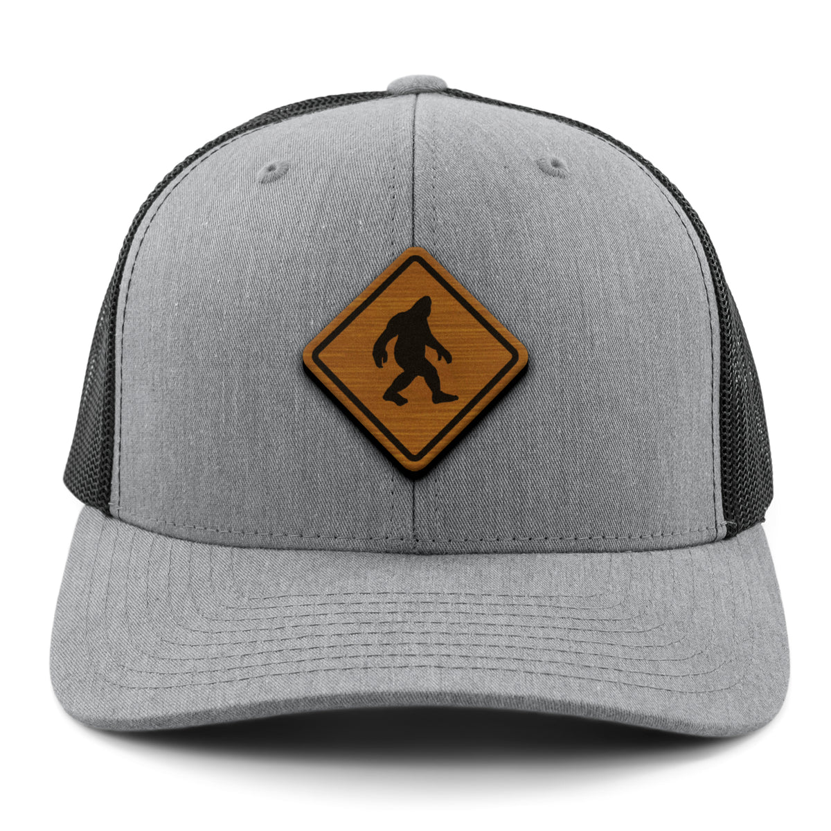 Bigfoot Crossing Sign Wood Grain Patch Classic Snapback Trucker Hat - Chowdaheadz