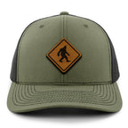 Bigfoot Crossing Sign Wood Grain Patch Classic Snapback Trucker Hat