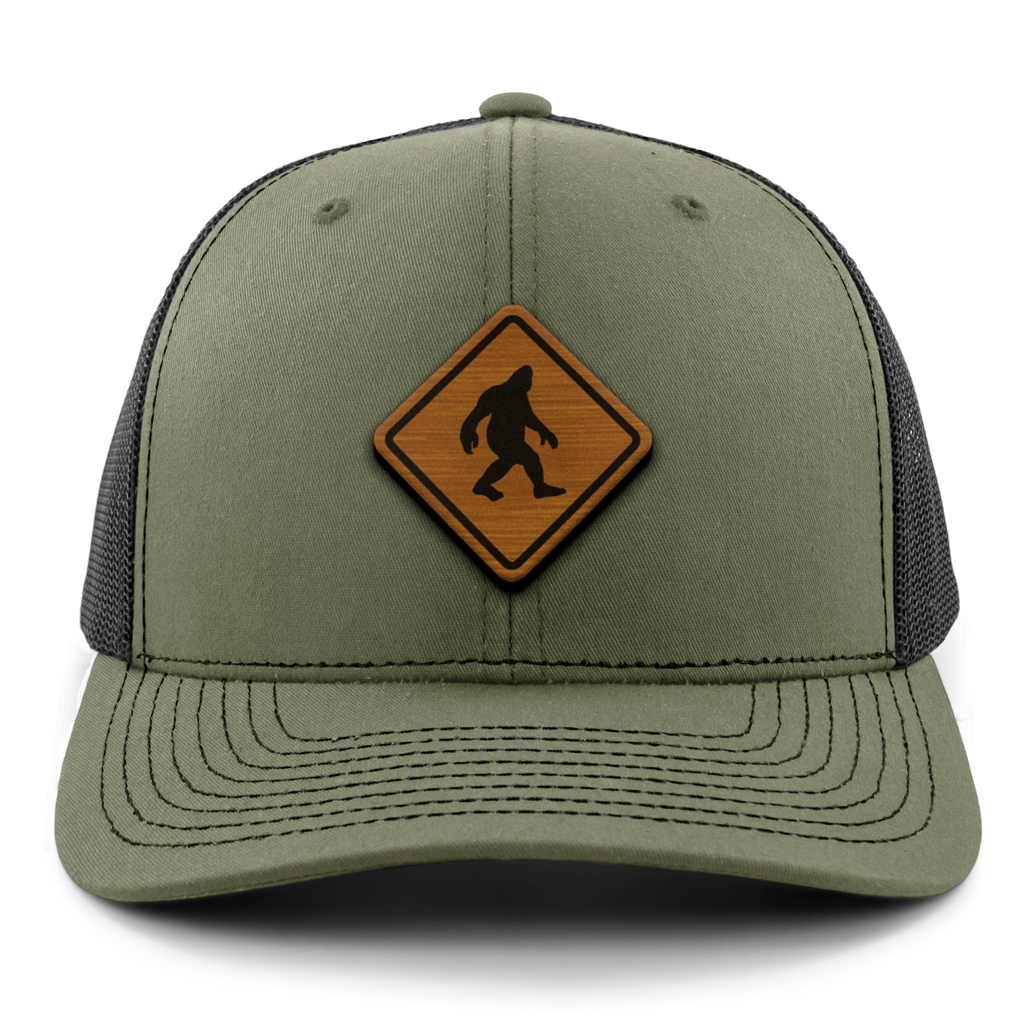 Bigfoot Crossing Sign Wood Grain Patch Classic Snapback Trucker Hat