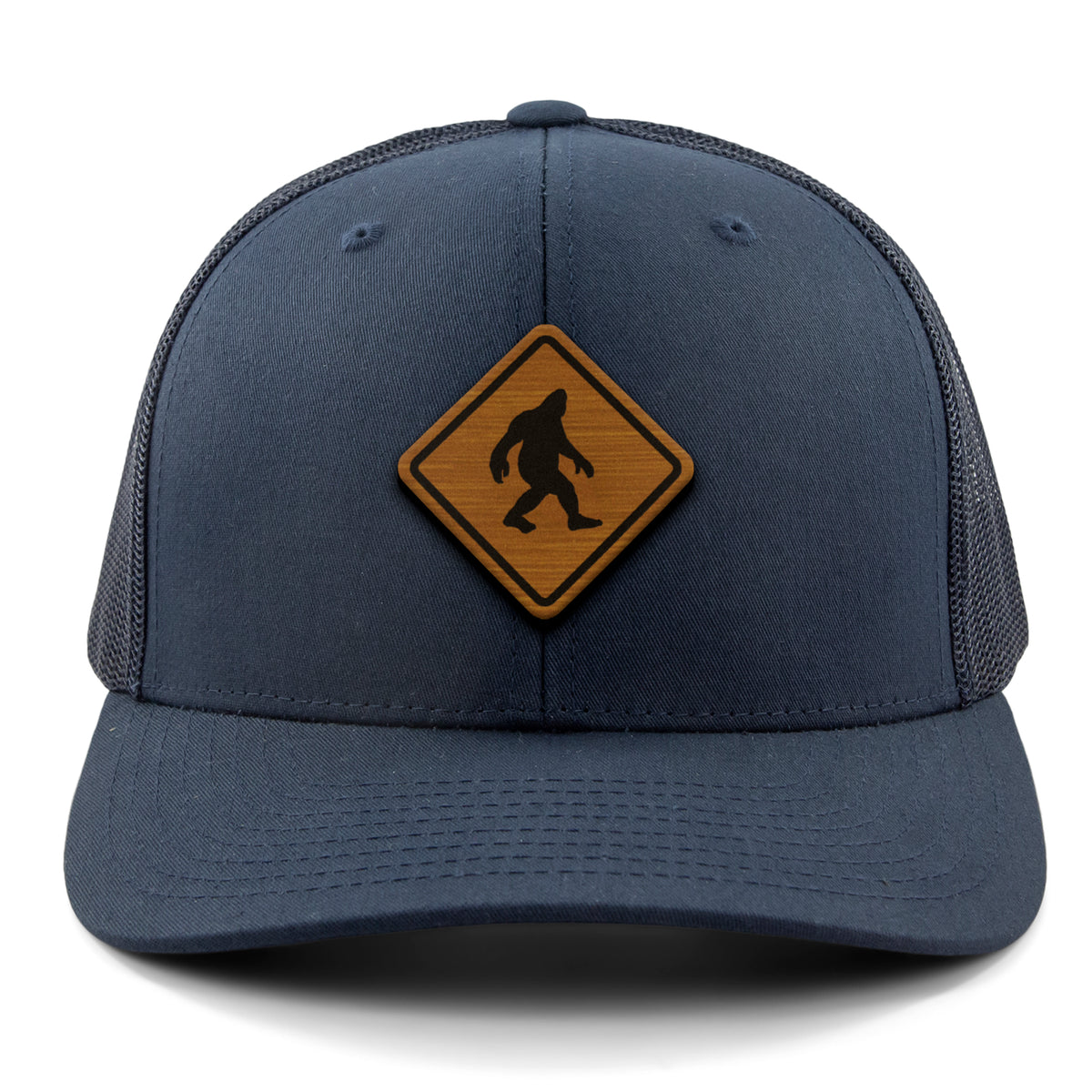 Bigfoot Crossing Sign Wood Grain Patch Classic Snapback Trucker Hat - Chowdaheadz