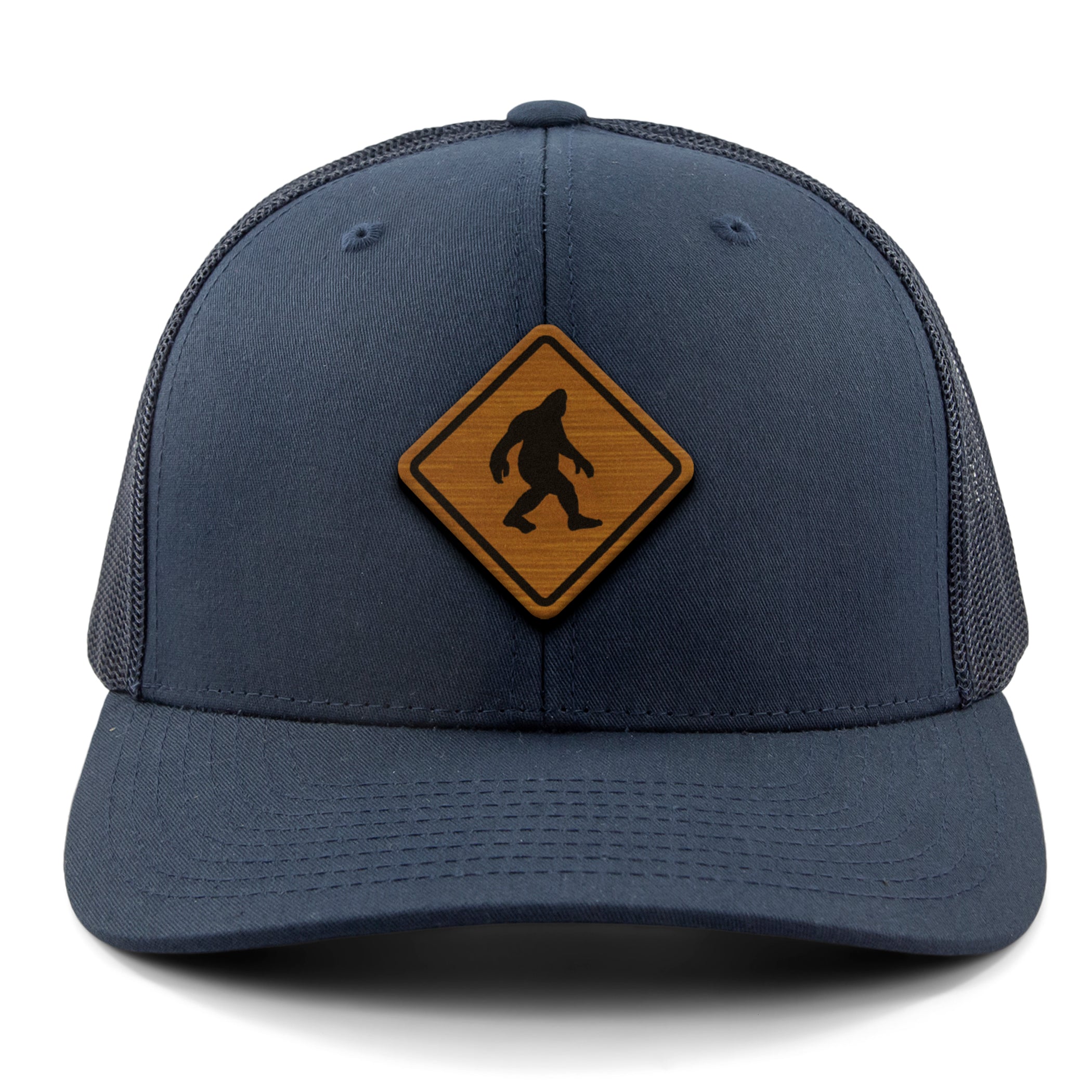 Bigfoot Crossing Sign Wood Grain Patch Classic Snapback Trucker Hat