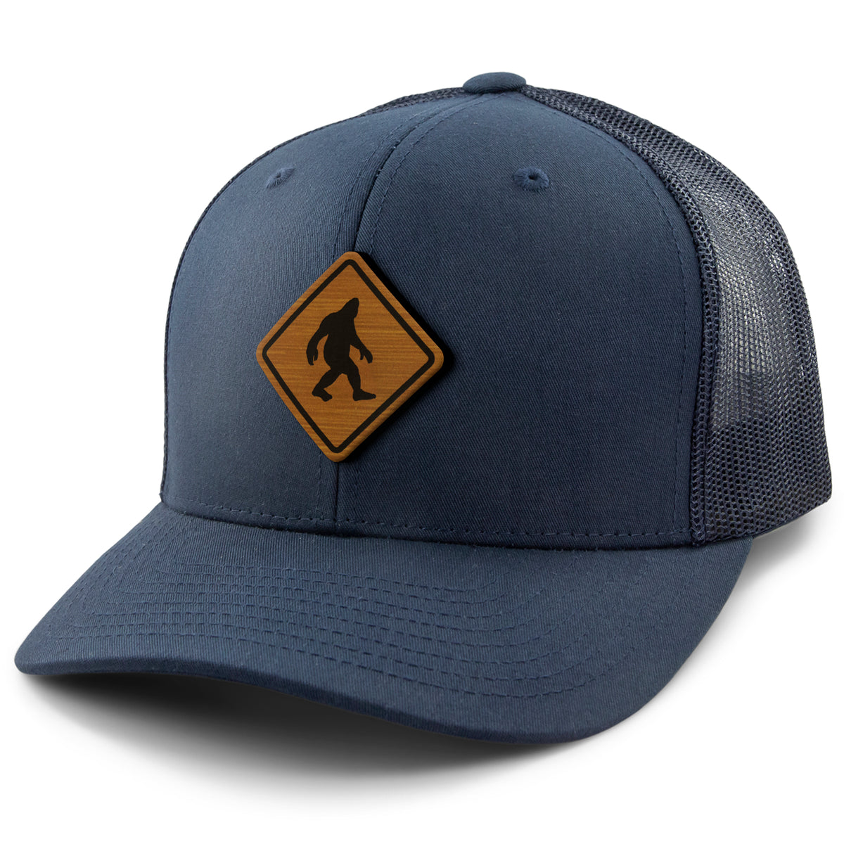 Bigfoot Crossing Sign Wood Grain Patch Classic Snapback Trucker Hat - Chowdaheadz
