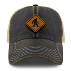 Bigfoot Crossing Sign Wood Grain Patch Dirty Water Trucker Hat