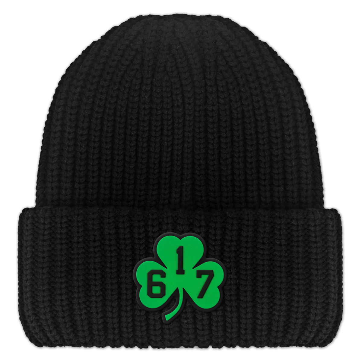 617 Shamrock PVC Patch Chunky Knit Winter Hat - Chowdaheadz