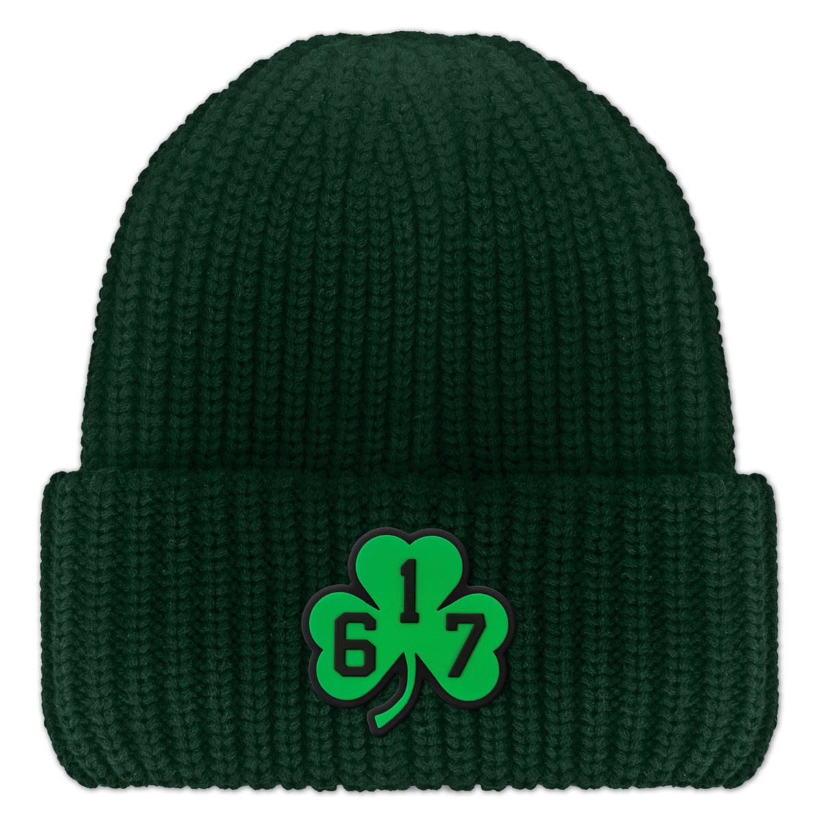 617 Shamrock PVC Patch Chunky Knit Winter Hat