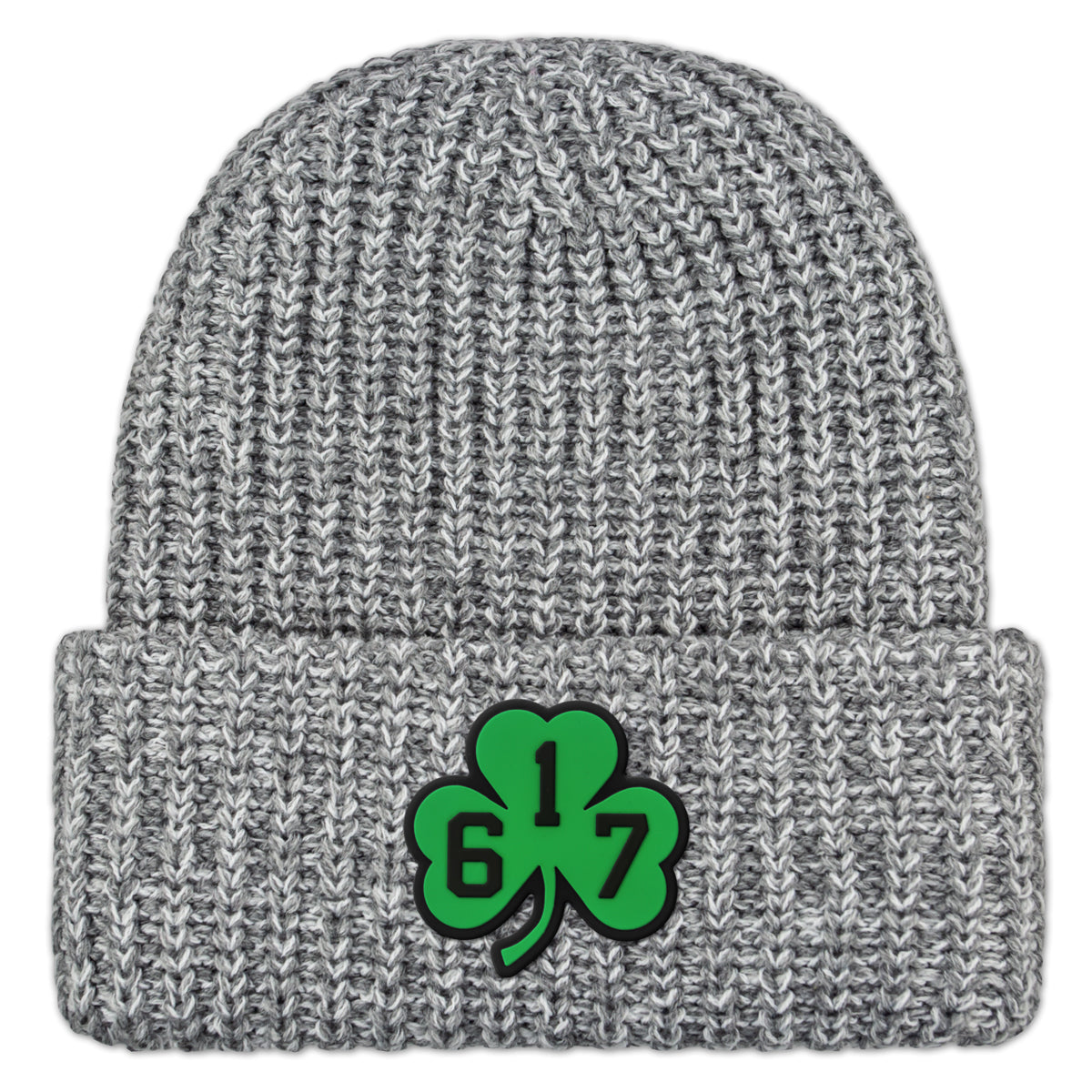 617 Shamrock PVC Patch Chunky Knit Winter Hat