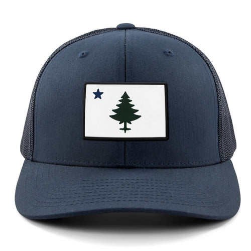 Retro Maine Flag PVC Classic Snapback Trucker Hat - Chowdaheadz