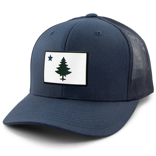 Retro Maine Flag PVC Classic Snapback Trucker Hat - Chowdaheadz