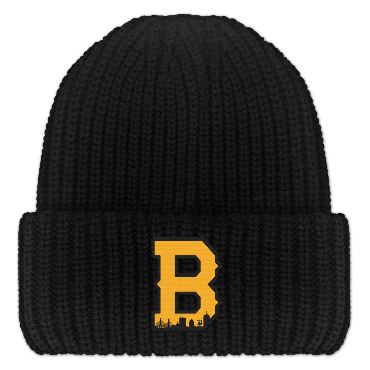 Boston B Black & Gold Skyline Chunky Knit Winter Hat