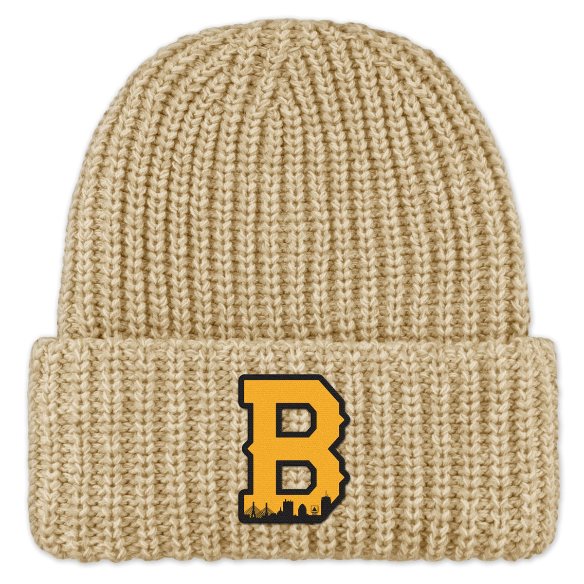 Boston B Black & Gold Skyline Chunky Knit Winter Hat
