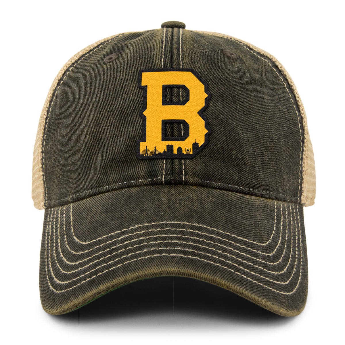 Boston B Skyline Black & Gold Dirty Water Trucker Hat - Chowdaheadz