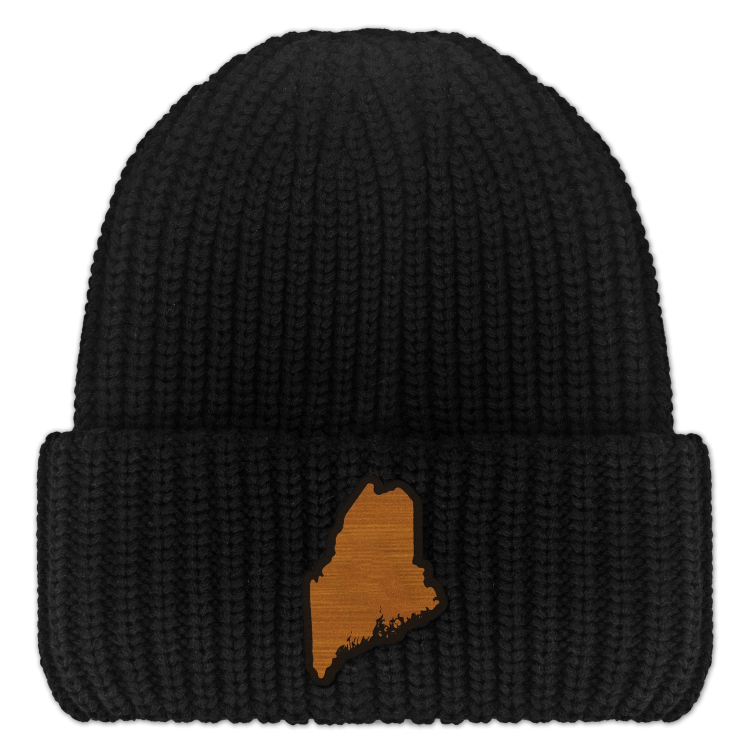Maine State Wood Grain Patch Chunky Knit Winter Hat